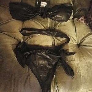 Black pleather two piece bikini.